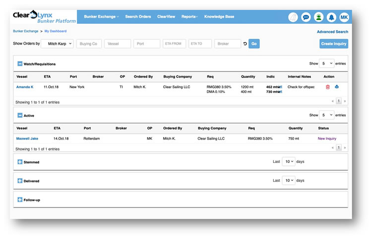 Bunker order management complying with regulation IMO 2020